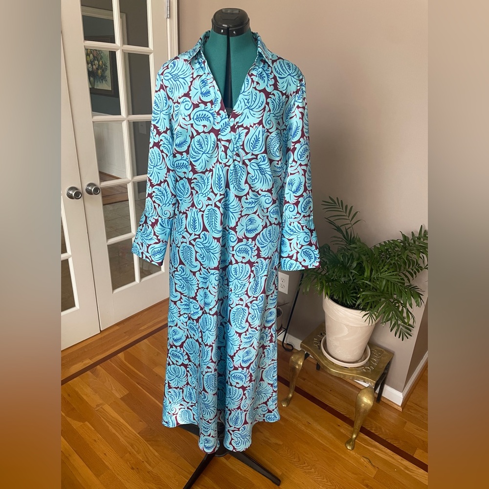 J. Crew Maxi Shirtdress Aqua Paisley Sz.14